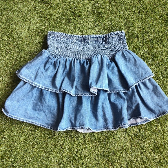aerie Dresses & Skirts - Aerie Frills N Thrills Denim Skirt Tiered Ruffles Size Medium American Eagle
